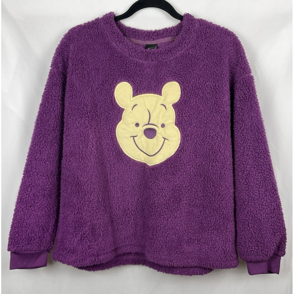 Disney Pooh Purple Faux Fur Plush Sherpa Sweater Adult M Oversized Cozy Lounge